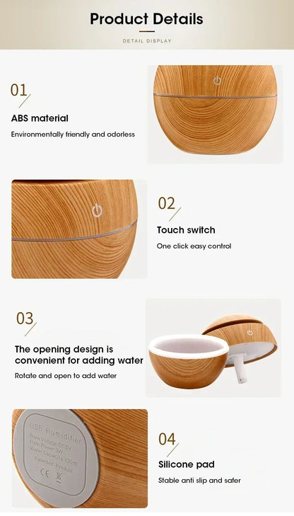 Woodgrain USB Essential Oil Diffuser Mini Ultrasonic Aromatherapy Humidifier Portable Desktop Air Mist Maker For Home Office