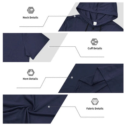 Summer Men's Short Sleeve Hooded T-Shirt Henry Neckline Drawstring Design Casual Loose Breathable Sporty Vest