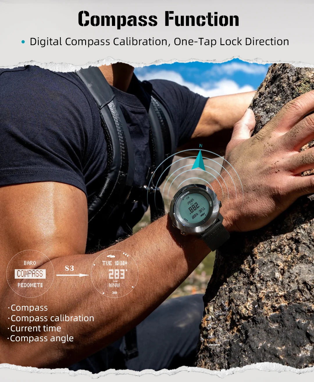 NORTH EDGE 2025 APACHE-D Smart Watch Free Dive Watch Sports Digital Watch Altimeter Barometer Compass World Time Waterproof 100M