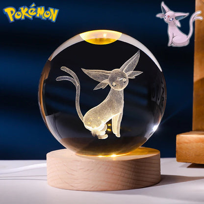6CM Pokemon 3D Crystal Ball Figure Toy Anime Gengar Rayquaza Pikachu Lugia Vaporeon Glass Ball Model Night Light Room Decoration