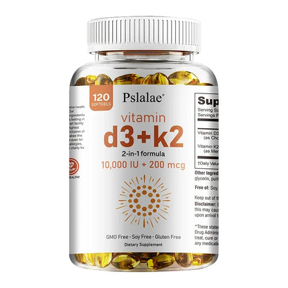 Vitamin D3 10000 IU with K2 200 Mcg, 120 Soft-Gels | 2 in 1 Immune Support, Healthy Muscle Function and Bone Health
