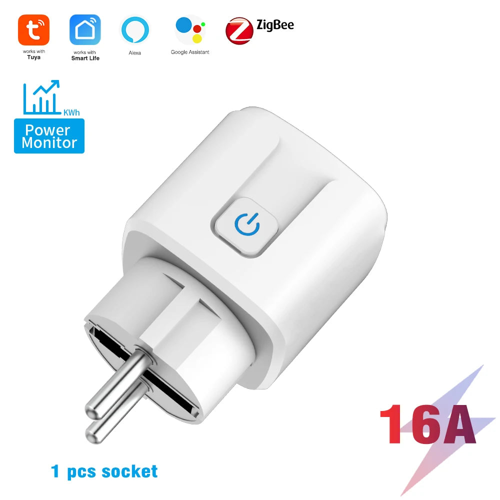 Tuya ZigBee Smart Socket Supporting Google/Alexa Voice Control| Requires Gateway| Remote Scheduling/Power Consumption Statistics
