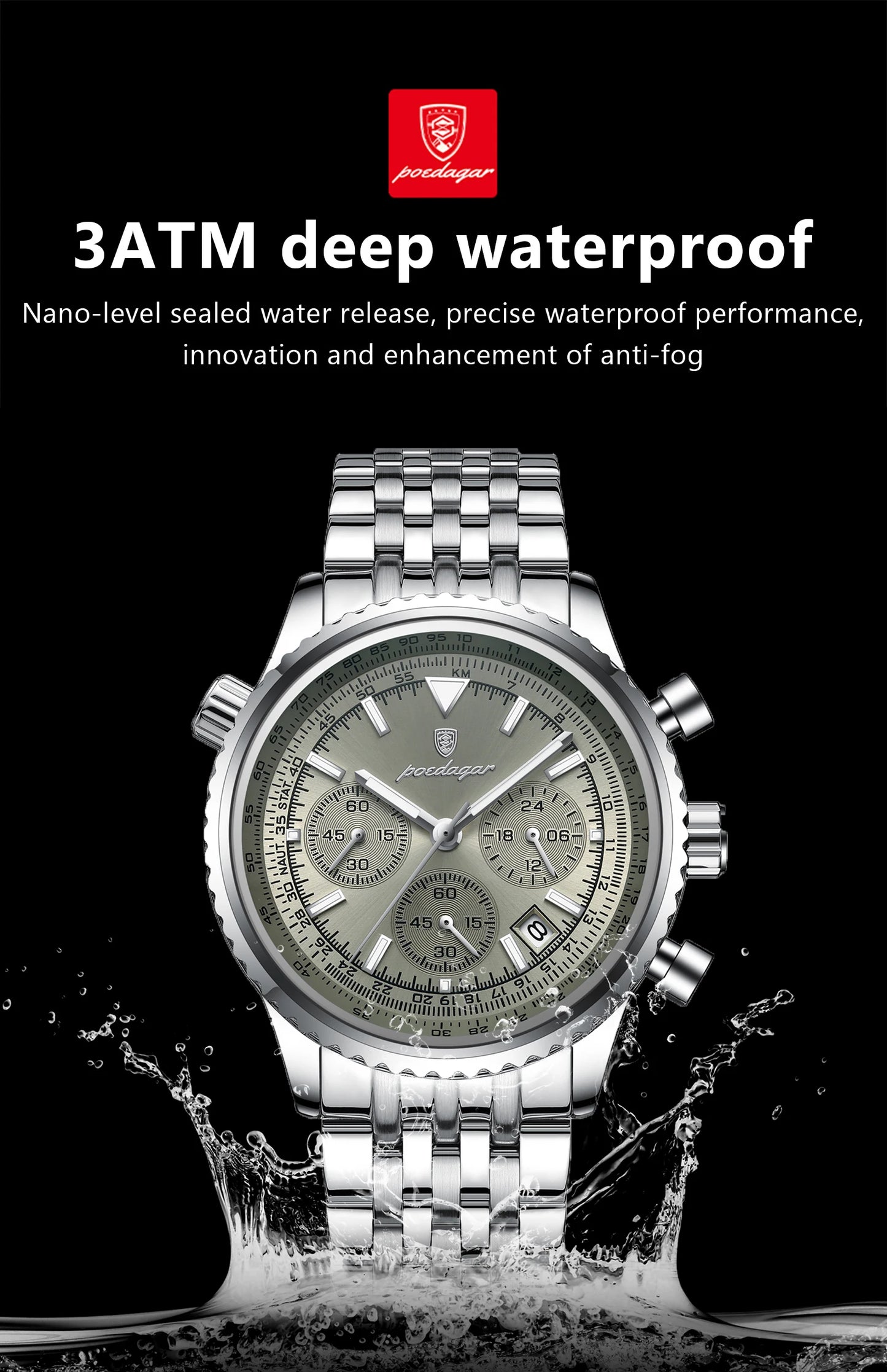 POEDAGAR Luxury Fashion Men Watch Stainless Steel Waterproof Luminous Quartz Male Clock Date Chronograph Military Men's Watches