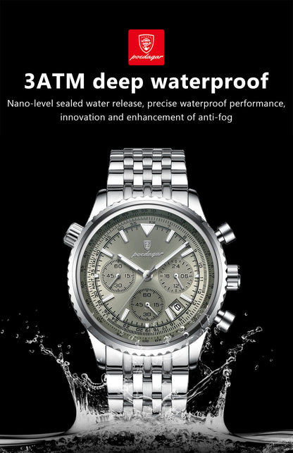 POEDAGAR Luxury Fashion Men Watch Stainless Steel Waterproof Luminous Quartz Male Clock Date Chronograph Military Men's Watches