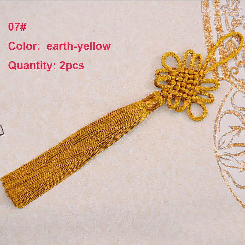 2Pcs Tassel Fringe Handmade Silk Floss Chinese Knot Tassel Bangs Flower Tassel for DIY Craft Door Car Handing Home Decor