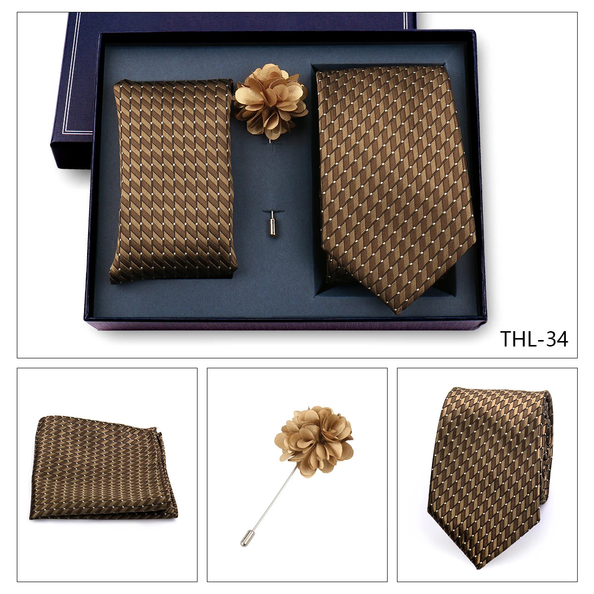 Elegant Ties For Men Classic Paisly Neck Tie Pocket Square Brooch Set With Gift Box Mens Business Wedding Suit Accessories