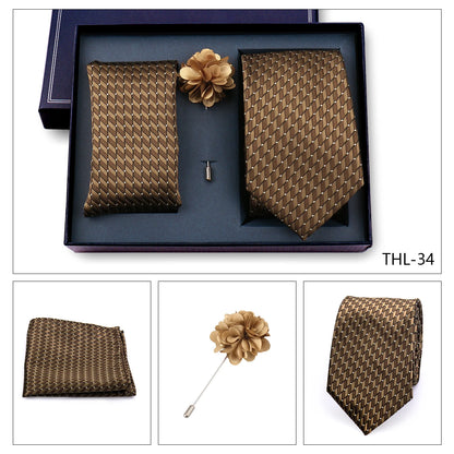 Elegant Ties For Men Classic Paisly Neck Tie Pocket Square Brooch Set With Gift Box Mens Business Wedding Suit Accessories