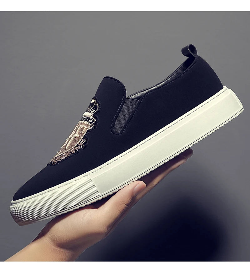 Men's Fashionable Embroidered Slip-On Loafers Comfortable Breathable Soft-Soled Casual Shoes-20338