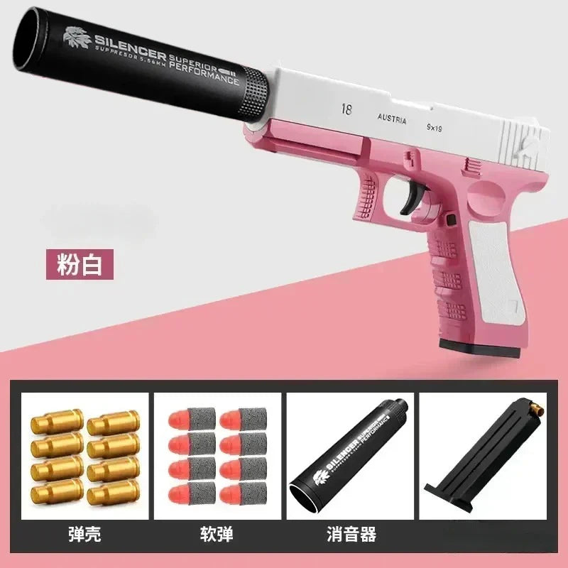 Summer Outdoor Ejecting Shell Pistol Soft Bullet Toy Gun Outdoor Game Boys Gift Weapon Armas Shoot Kids Safety Fun Design Gifts