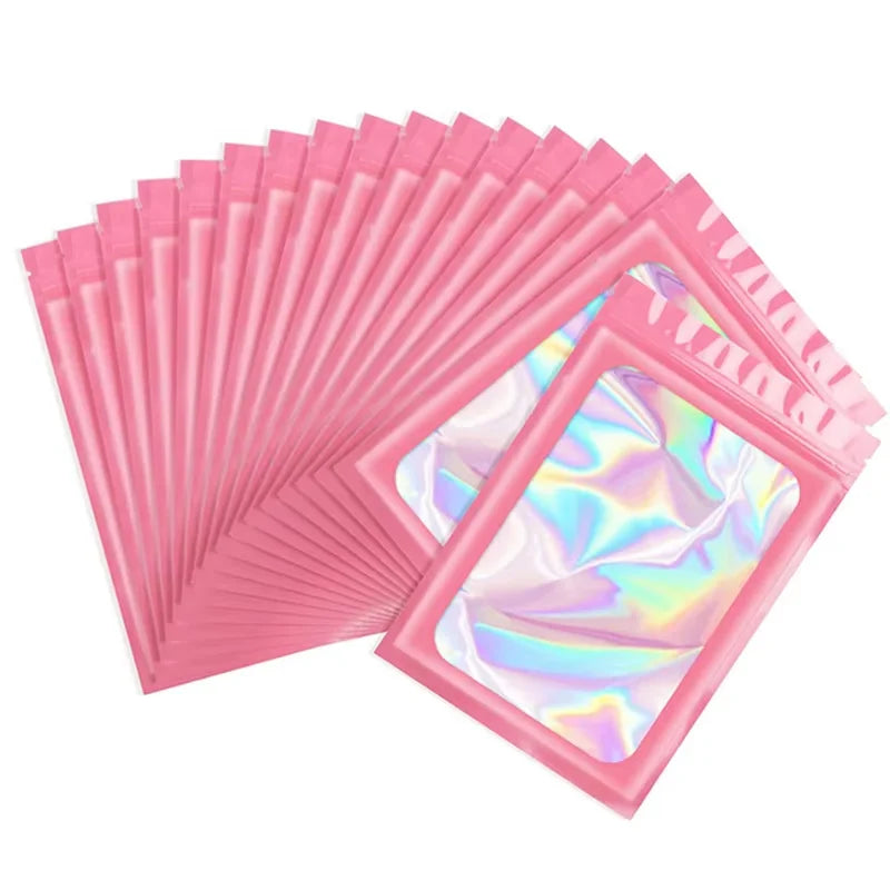 50pcs pack Mylar Bags Laser Color Plastic Packaging Mini Pouch Resealable ZipLock Smell Proof Coffee Herb Powder