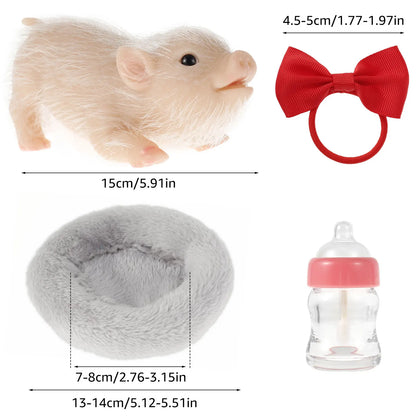 6inch Silicone Pig Doll Toy Cute Miniature Silicone Pig Reborn Realistic Pig Toy Interesting Full Silicone Piglet Doll Toy Set
