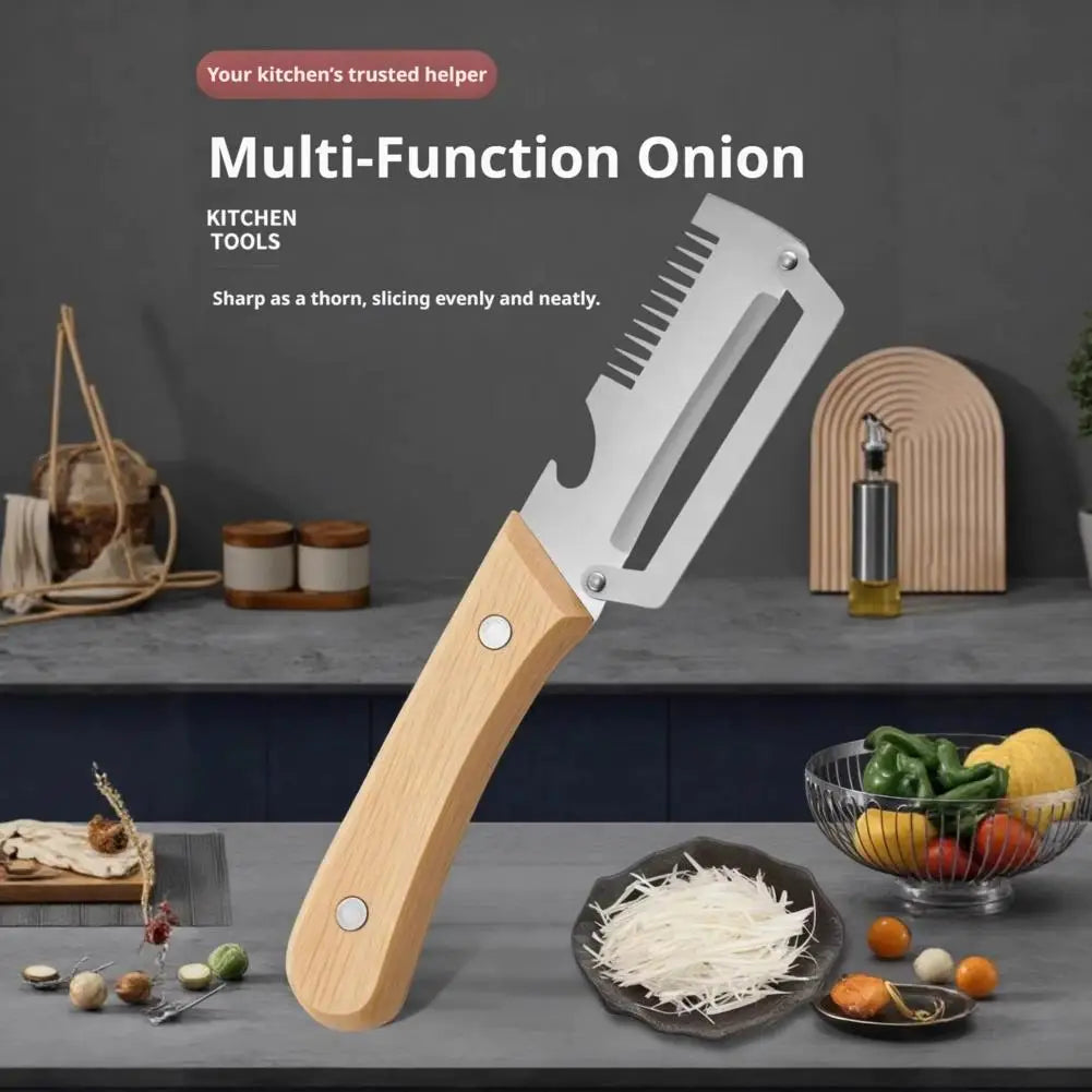 3-In-1 Stainless Steel Vegetable Peeler With Bottle Opener Onion Slicer Shredder Multi-functional Kitchen Tools 19cm 1PCS