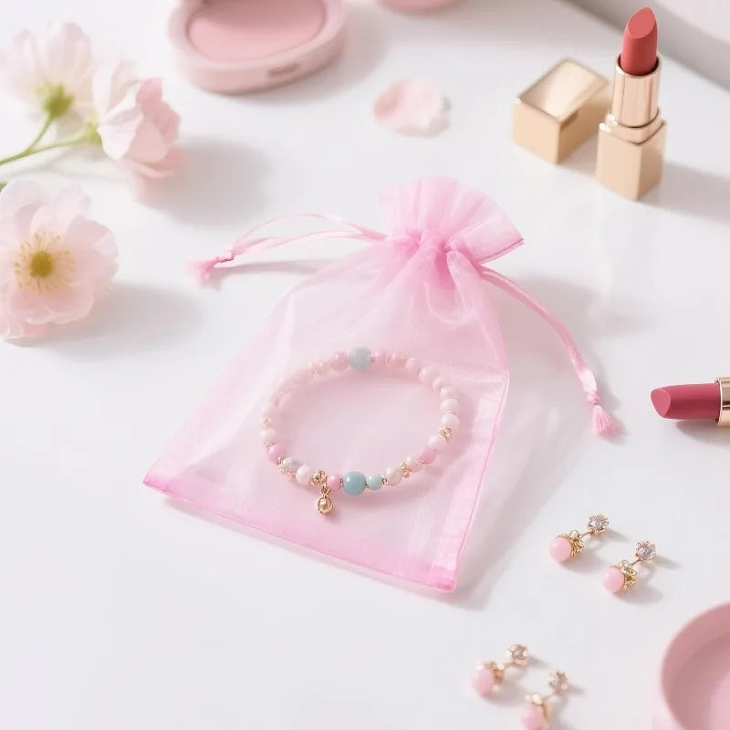 100/10pcs Multi-size Organza Bags Transparent Mesh Jewelry Candy Pouches Wedding Party Baby Shower Gift Drawstring Packaging Bag