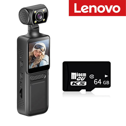 Lenovo 8K HD Handheld Pocket Camera 180 ° Rotating Mini Portable Camera Wearable Night Vision Outdoor Sports Camera 2026 New
