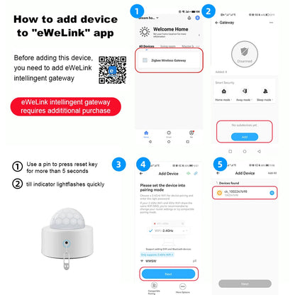 Zigbee PIR Motion Sensor PIR Infrared Detector Smart Home Security Alarm Ewelink App Control for Home Security