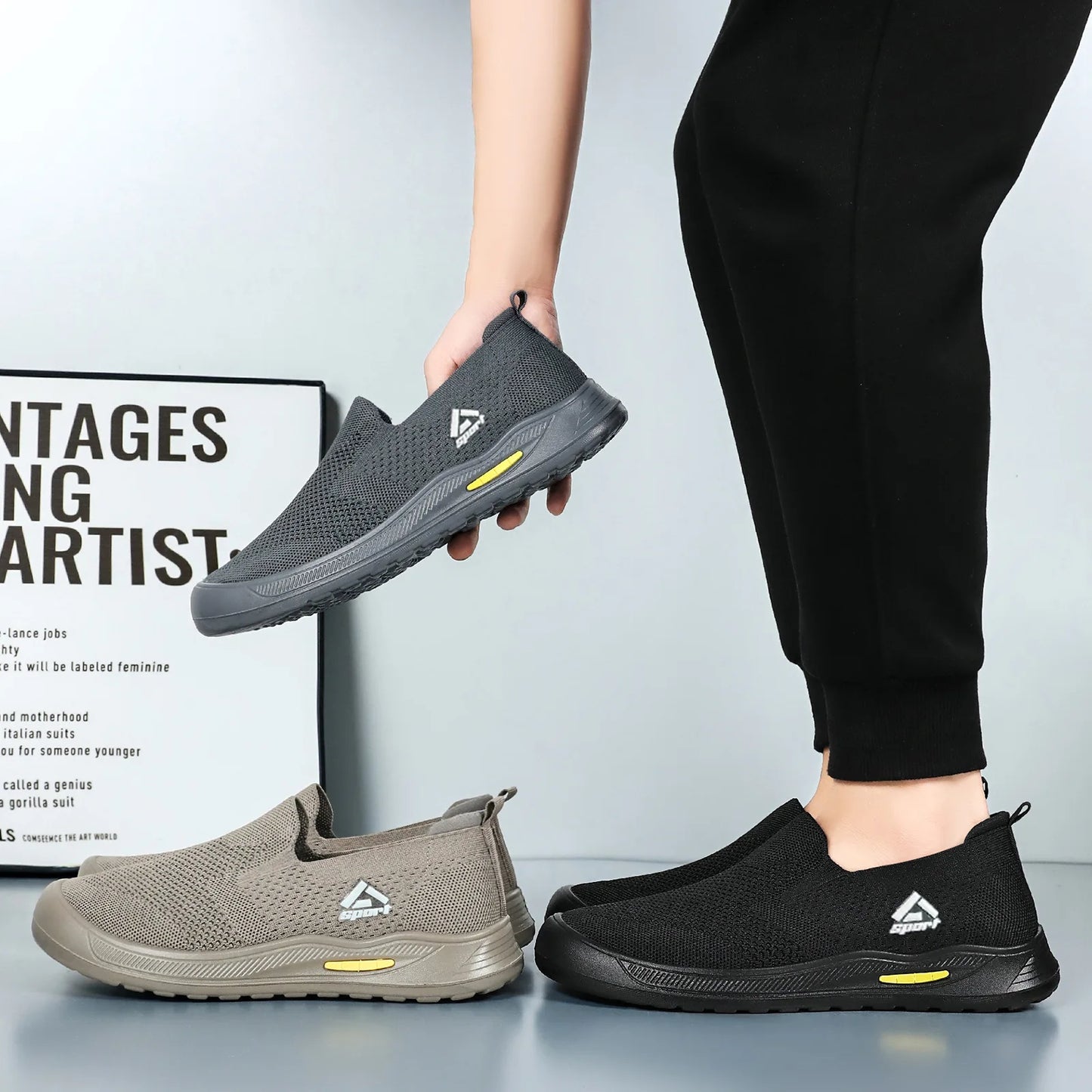 Men's Breathable Mesh Canvas Slip-On Shoes Anti-Odor Lightweight Soft Sole Casual Loafers Male Sneakers Summer cotton shoes