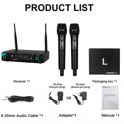 Lokchonk GLXD-2 Pro Professional Dual Channel Wireless Microphone System with 2 Handheld Mics for Stage Karaoke Speech Teaching