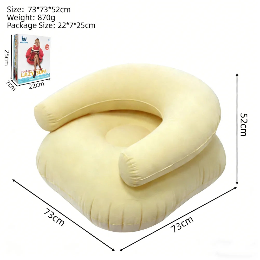 Inflatable Single Person Lazy Sofa U-Shaped Flocking with Armrests And Backrest Portable Outdoor Leisure Bean Bag Chair