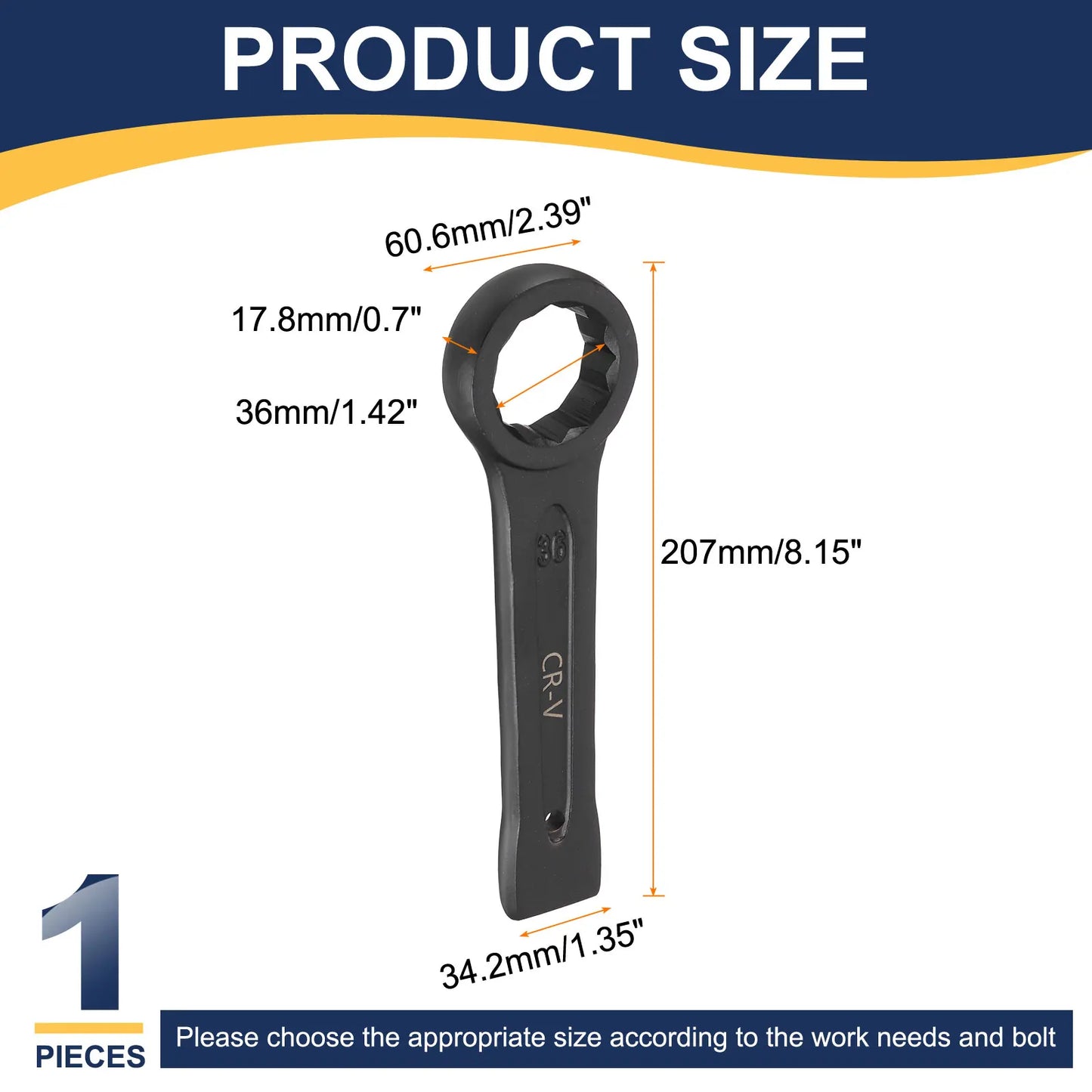 Uxcell Box End Striking Ring Wrench 17mm-48mm Metric CR-V Steel 12-Point Flat Strike Wrench Baking Paint Single Head Spanner