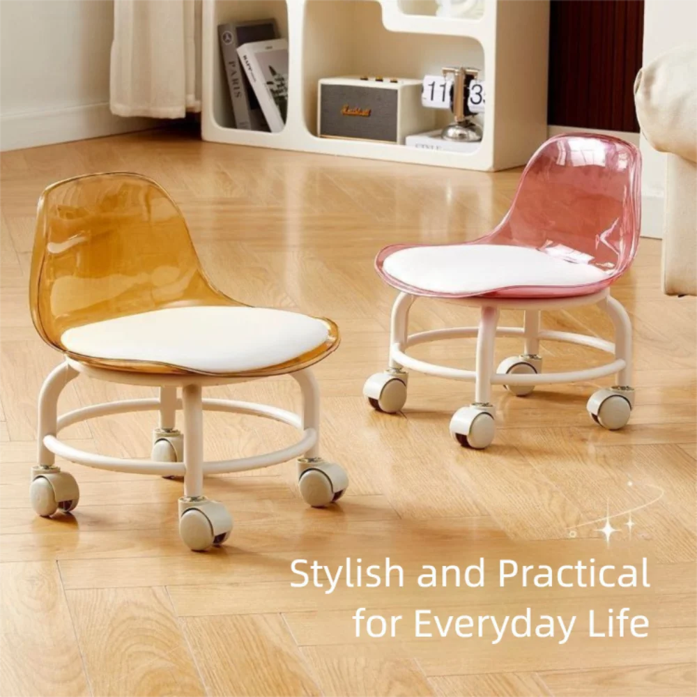 New Transparent Small Stool Universal Wheel Simple Low Chair Multifunctional Noiseless Backrest Seat Household