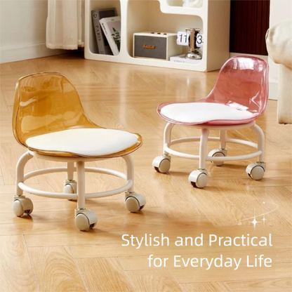 New Transparent Small Stool Universal Wheel Simple Low Chair Multifunctional Noiseless Backrest Seat Household