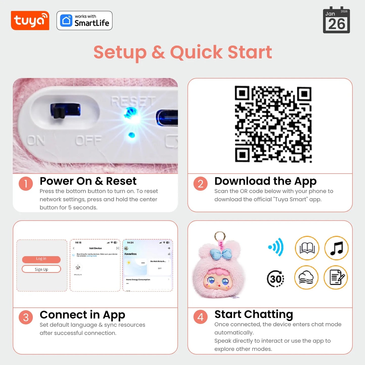 Tuya Smart  AI Plush Robot w/LED Eyes & Voice Control,Interactive Smart Toy USB Rechargeable Companion for Kids Gifts/Smart Home