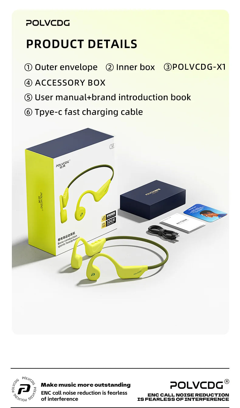 Słuchawki rowerowe z otwartym przewodnictwem kostnym POLVCDG Bluetooth 5.4 Słuchawki sportowe do biegania na świeżym powietrzu X1