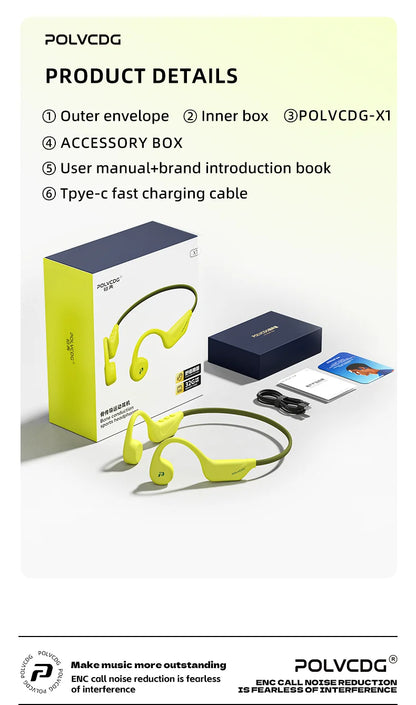 Słuchawki rowerowe z otwartym przewodnictwem kostnym POLVCDG Bluetooth 5.4 Słuchawki sportowe do biegania na świeżym powietrzu X1