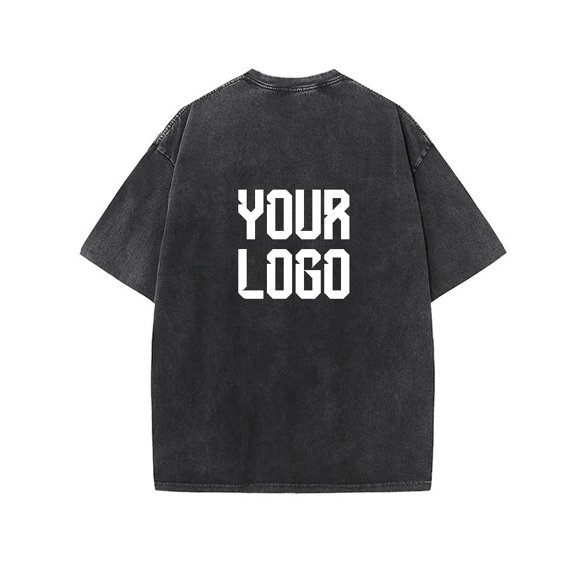 European washed retro round neck short sleeved shirt for men and women, 100% pure cotton, customizable logo
