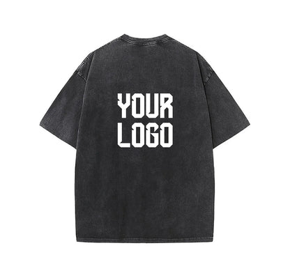 European washed retro round neck short sleeved shirt for men and women, 100% pure cotton, customizable logo