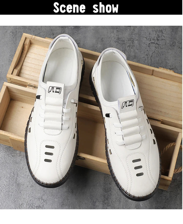 Men's Comfortable Breathable Business Hollow Loafers Slip-On Soft Bottom Sandals Easy Wear Hole Hole Shoes-HT2273