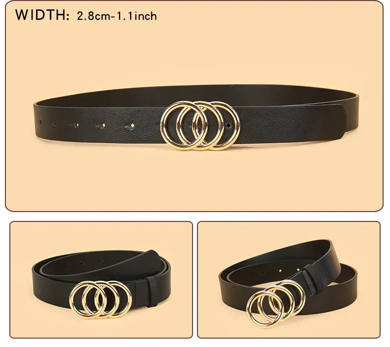 3pcs Women'S Belt Set - Chic  Versatile for Jeans, Dresses  Classic Belts with Dual Triple Ring Buckles, Elegant Solid Colors