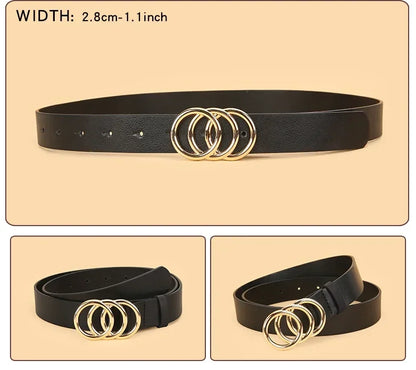 3pcs Women'S Belt Set - Chic  Versatile for Jeans, Dresses  Classic Belts with Dual Triple Ring Buckles, Elegant Solid Colors