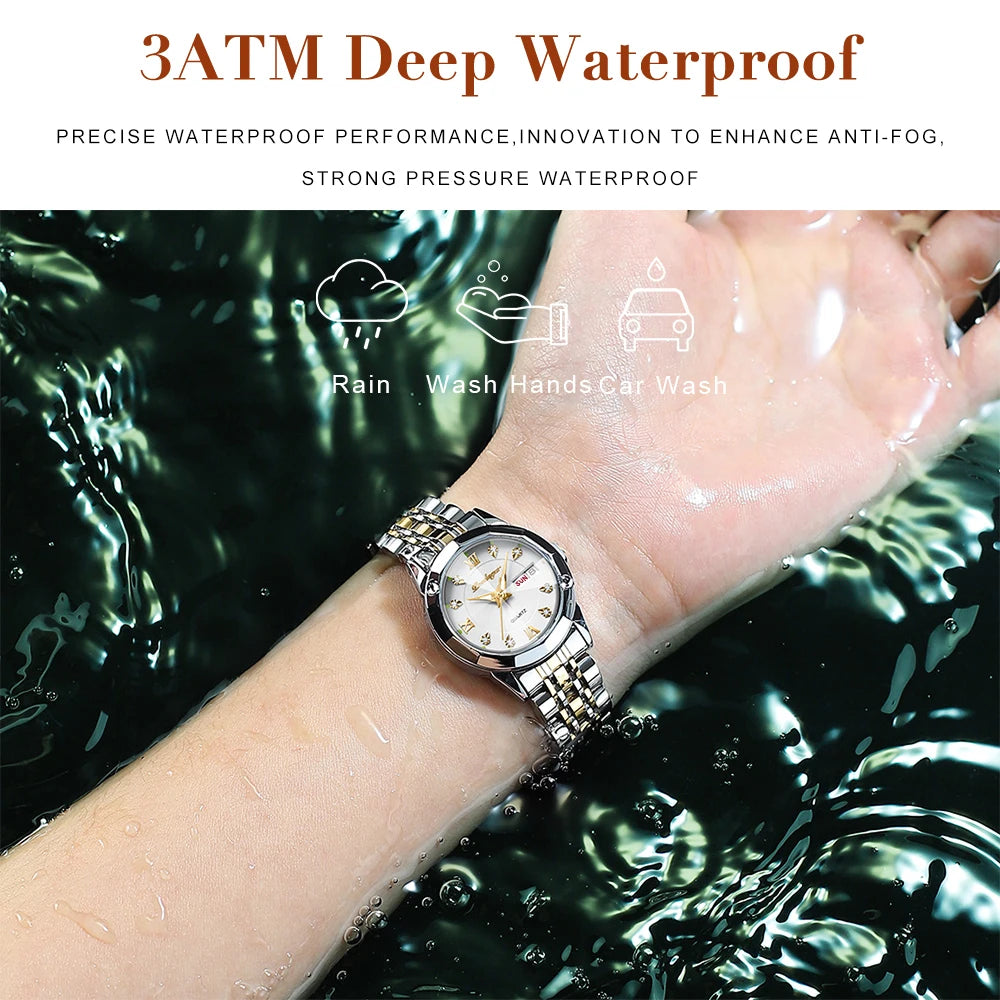 POEDAGAR Luxury Brand Women's Watches Waterproof Luminous Date Week Quartz Watch For Woman Stainless Steel Fashion Ladies Watch
