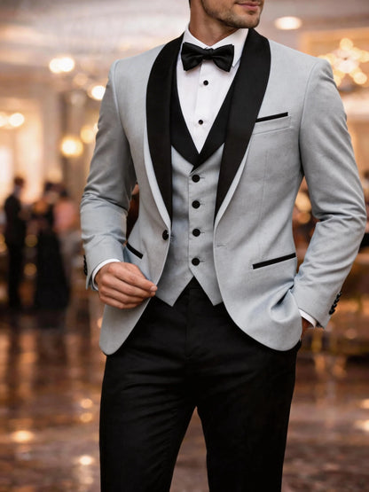 Men's Slim Fit Business Suit Black Shawl Lapel Casual Tuxedos for Wedding Groomsmen Suits Set