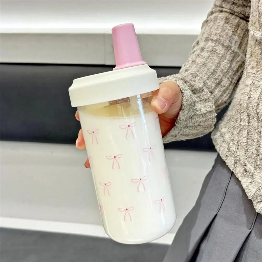 500/700Ml Pink Bow Water Cup With Straw Coffee Bubble Milk Tea Plastic Cup Large Capacity Students Water Bottle Straw Bottle