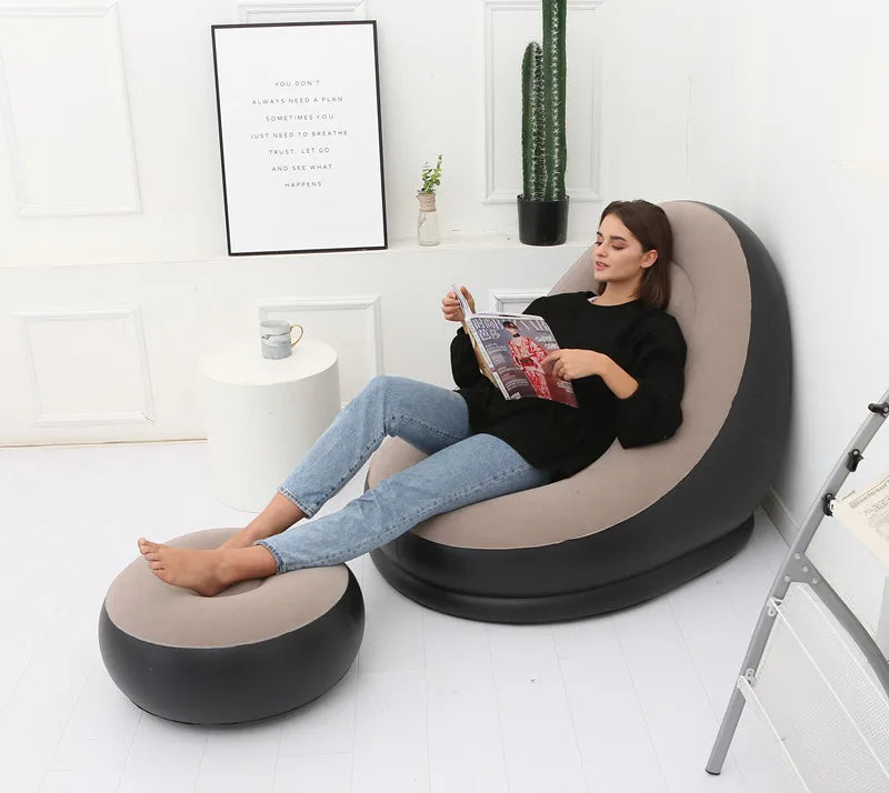 New Inflatable Plush Sofa For Lazy People Foldable Foot Sofa Bed Outdoor Convenient Lying Chair With Feet Bench Hot