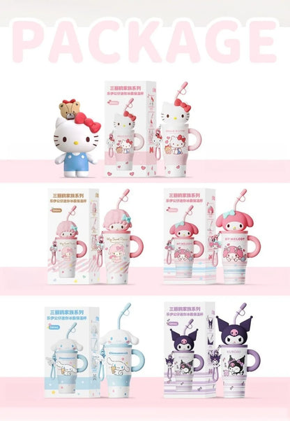 X&W 580ML Sanrio Series Thermos 316 Stainless Steel Doll Head Design Straw Insulated Cup Hello Kitty Kuromi Water Bottle Cutecup