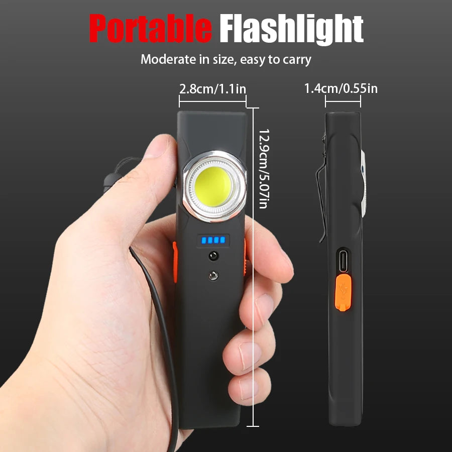 Super Bright Keychain Flashlight Mini COB Portable Work Light USB Rechargeable Outdoor Camping Fishing Pocket Lamps With Magnet