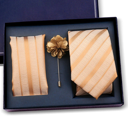 Elegant Ties For Men Classic Paisly Neck Tie Pocket Square Brooch Set With Gift Box Mens Business Wedding Suit Accessories