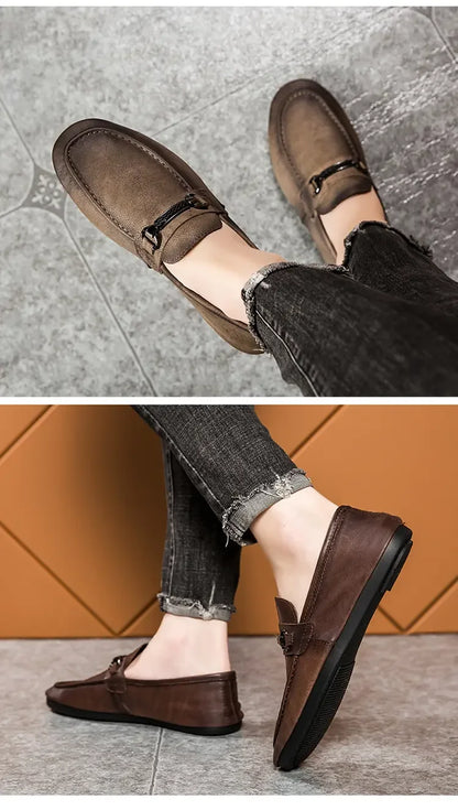 Breathable men's casual shoes in spring and summer leisure trend retro horse-bit buckle bean shoes fashion set foot pedal.