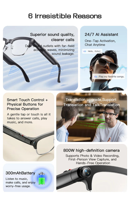 2026 New 8MP Ultra-Wide HD Camera Smart Glasses Video Record 4GB AI Photo Recognition BT Call Translation Voice Smart Glasses