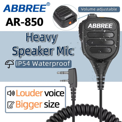 ABBREE AR-850 Walkie Talkie Handheld Heavy Speaker  Adjustable Speaker Mic Shoulder Microphone for BaoFeng UV-5R UV-13 PRO UV-16