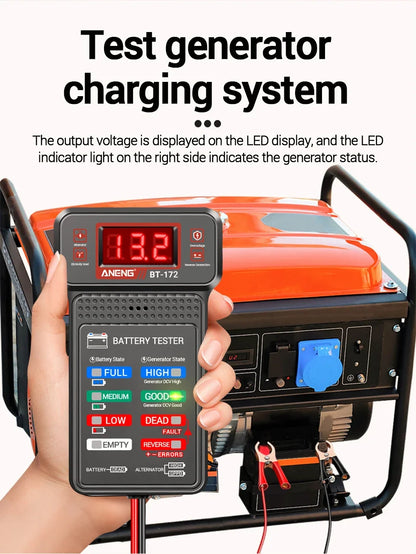 Car Battery Load Tester ANENG BT-172 Voltage Meter Gauge Digital Display Car Battery Monitor Amp Meter with Alligator Clips Tool