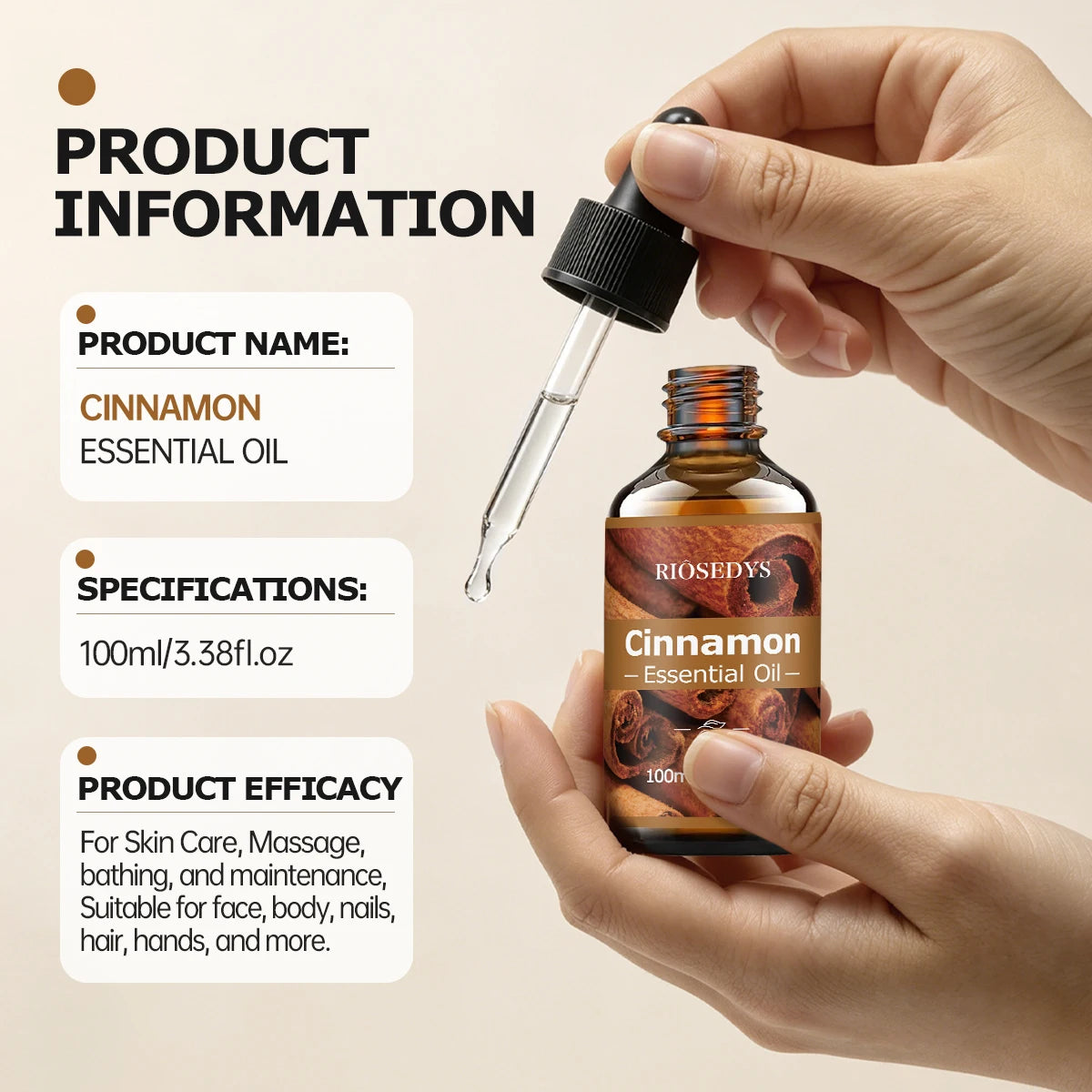 100ml CINNAMON ESSENTIAL OIL is Suitable for massage and skincare, deeply nourishes and moisturizes, and improves skin condition