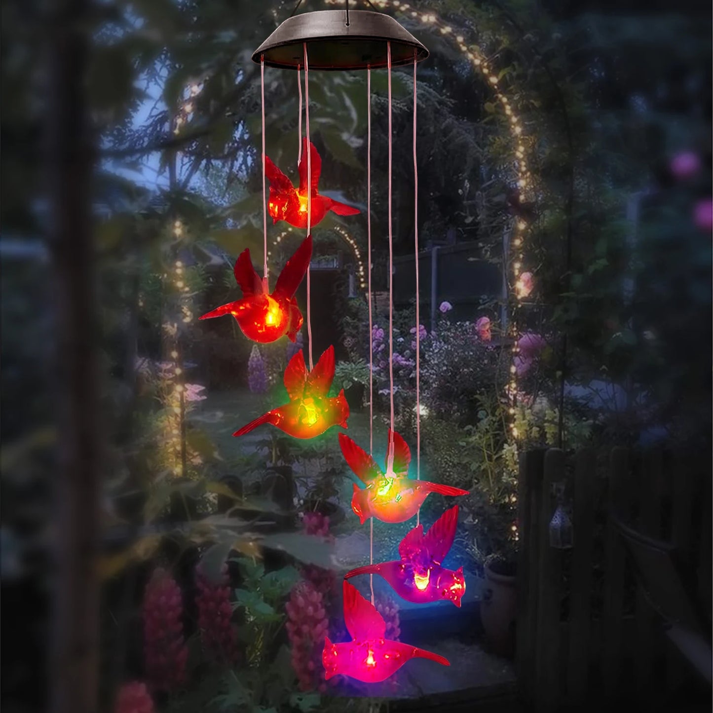 1Pc Outdoor Solar Garden Multi-color Wind Chime Lights North American Cardinals Butterfly Dragonfly Hummingbird and So On