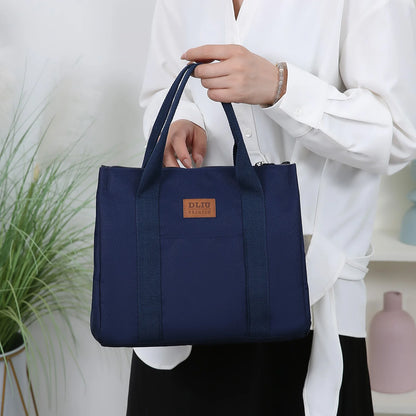 Solid Color Lunch Bag, Tote Bag with Foil Inner Zipper Closure Large Capacity Portable, Work, School, Utility Bag with Meals