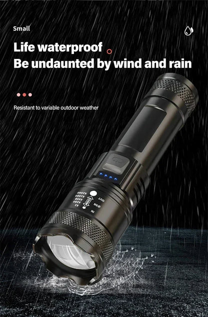 Super Bright LED Flashlight Type-C Rechargeable Long Range Tactical Torch Outdoor Waterproof Emergency Camping Fishing Lantern