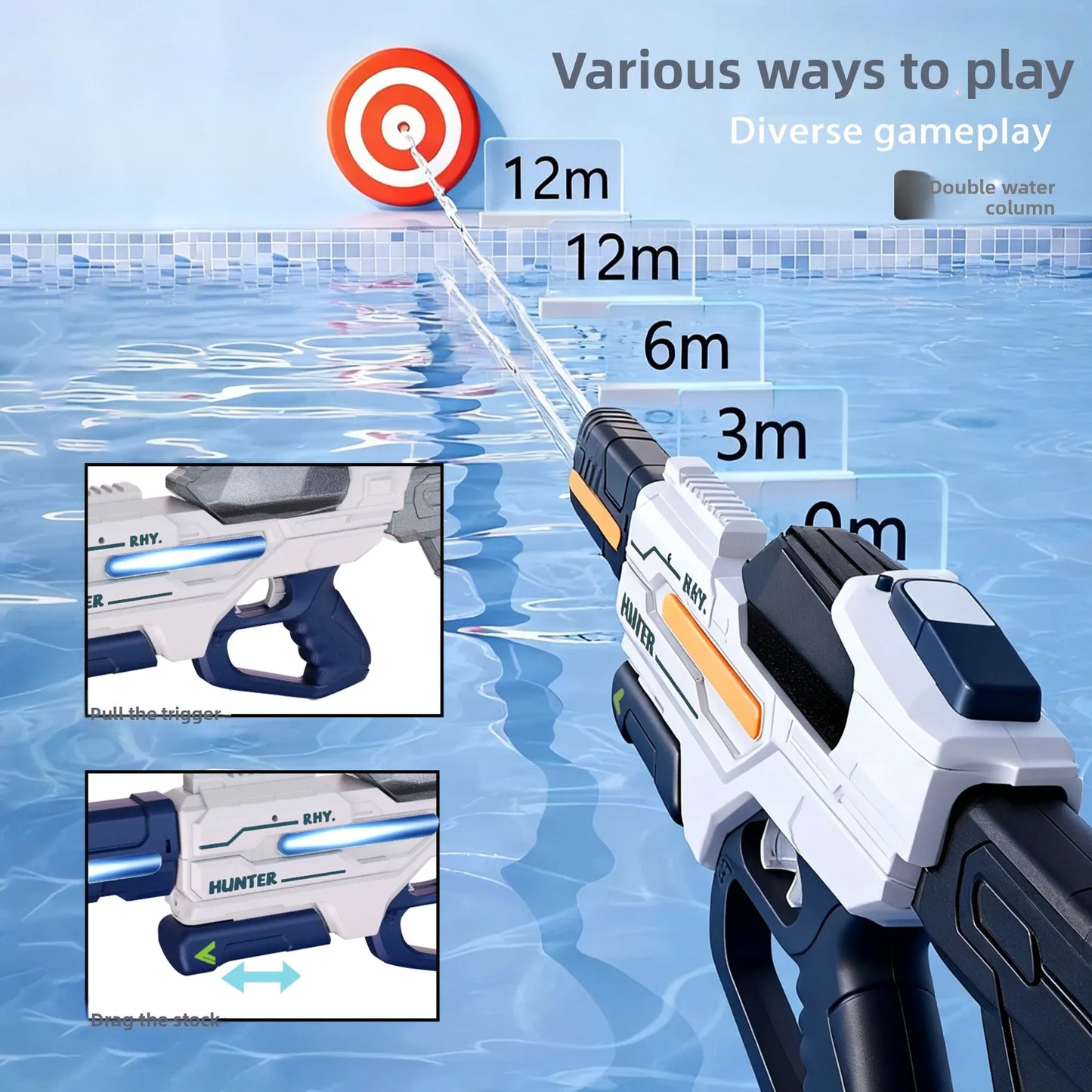 Electric Water Gun Large Capacity Squirt Gun Pulse Continuous Firing Watergun Integrated Manual and Automatic Water Gun Pool Toy