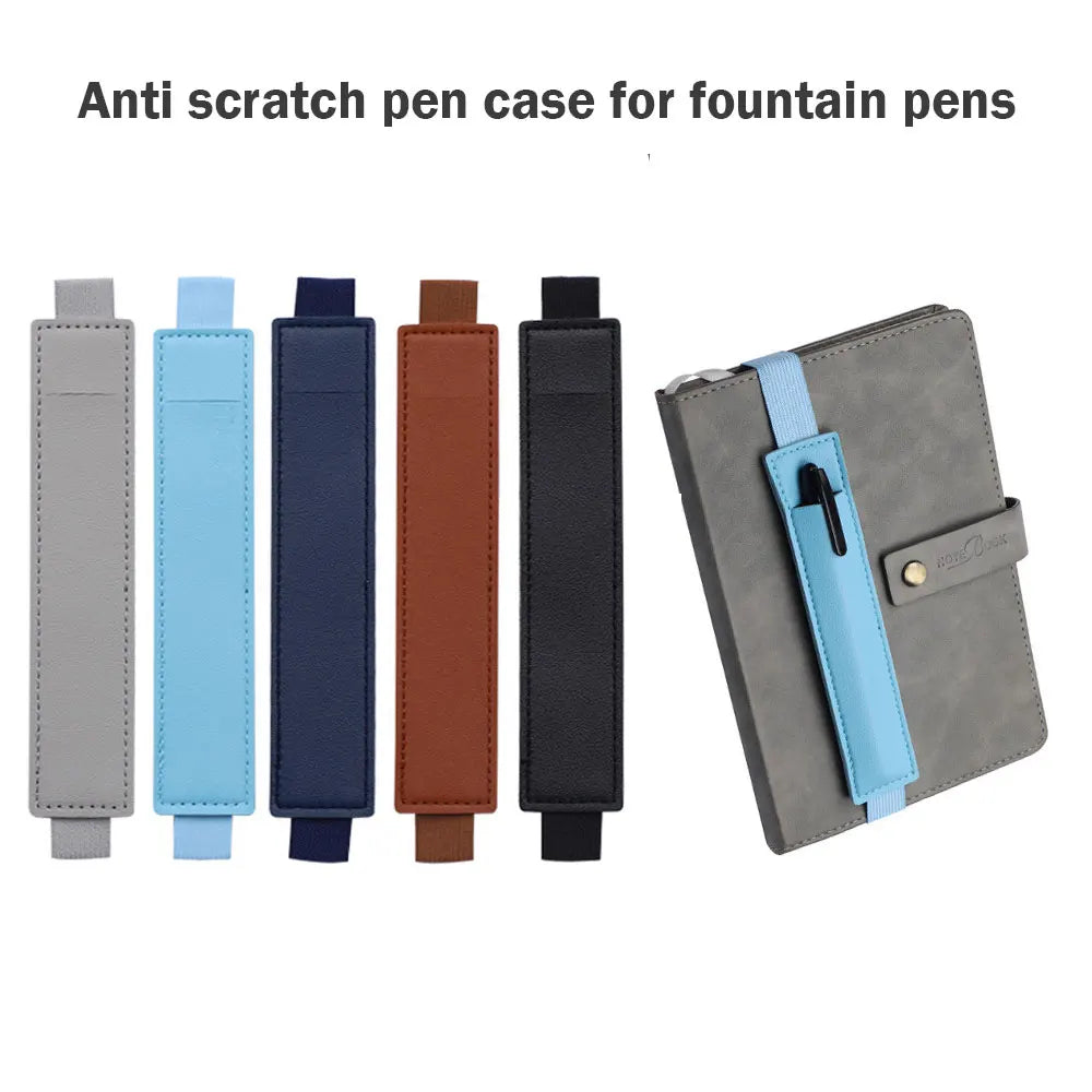 Pu Leather Pen Bag Elastic Buckle Book Notebook Fashion School Pen Case for Office Meeting Easy Carry Office Student Stationery